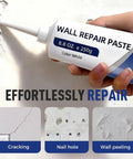 All In One Drywall Patch Kit With Scraper 250g Quick Drying Wall Spackle for cracks and holes, shown repairing wall surface.