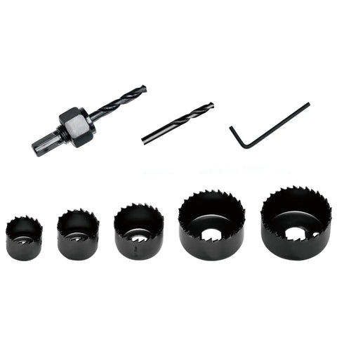 8 Piece Hole Saw Kit With Case 1 To Two And One Eighth Inches Includes Five Saw Blades Mandrel Two Drill Bits And Hex Key For Soft Wood PVC Plywood