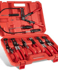 Top Tier 5 In 1 Hose Clamp Pliers Set For Auto Repair Pros, Durable Automotive Tool Kit To Snip Install And Adjust Clips On Coolant Or Fuel Lines Like A Boss. Red case with 5-in-1 carbon steel hose clamp pliers and cable tools for auto repair