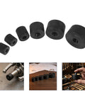 Heavy Duty Metal Shaft End Protectors For Grip-O-Matic Pullers, set of five black metal shaft caps for industrial use.
