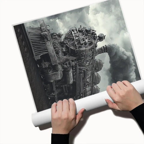 Unframed Dope High Contrast Black And White Steam Locomotive Wall Art Print Retro Train Photo Poster 11x14 Inches, Industrial Decor