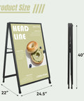 Double Sided A Frame Sign 24X36 Inch Heavy Duty Sandwich Board for outdoor pavement displays, folded and open view