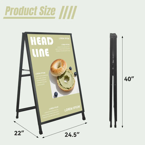 Double Sided A Frame Sign 24X36 Inch Heavy Duty Sandwich Board for outdoor pavement displays, folded and open view