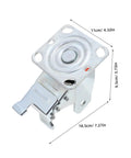 Rugged Steel Swivel Caster Bracket With Locking Brake And Four Inch Wheels For Heavy Machinery, top view with dimensions.