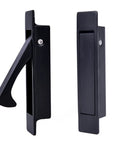 Matte Black Edge Pull Pocket Door Handles In Stainless Steel 304, flush mount design with satin finish, shown extended and retracted.