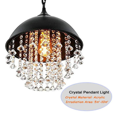 Crystal Pendant Light With Rustic Dome Shade For Dining Room Kitchen Island And Living Space, Hanging Chandelier With Crystals, E26 bulb compatibility