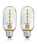 Pair of Vintage LED Edison Bulb With Ultra Thin Spiral Filament 2700K Cozy Warm White Glow Non Dimmable T45 Clear Glass E26 Base