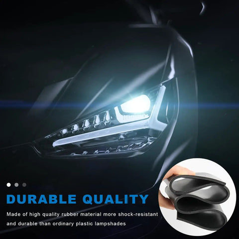 Road Ready Universal 80mm Headlight Dust Caps 4 Pack Rubber Sealing Protective Covers shown with headlight close-up