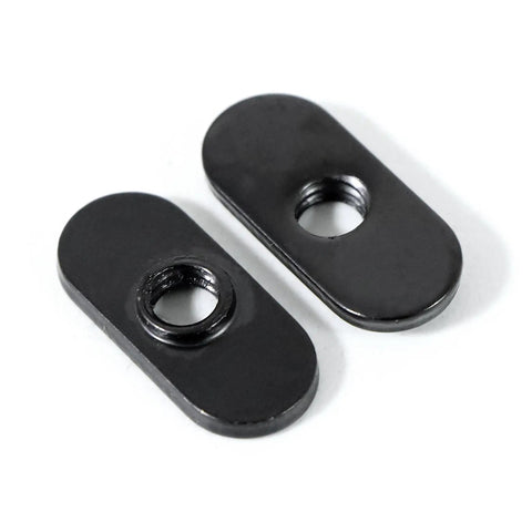 Close-up of 1/4-20 Threaded Centered Slide In T Nuts for 10 Series Aluminum Extrusion Rails, zinc-plated steel hardware.