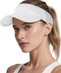 Woman wearing Lightweight Wicking Sun Visor Hat For Men And Women, Stretchy Sports Sun Visor Cap For Golf, Tennis, Running, Pickleball, Beach