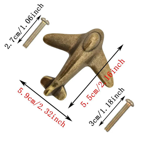 Six Pack Airplane Shaped Cabinet Knobs And Drawer Pulls For Furniture Bronze Zinc Alloy Dope Plane Style Single Hole Mount 2.32 By 2.16 Inches Great For Cabinets Dressers And Doors. bronze airplane cabinet knob, 2.32 x 2.16 in, with mounting screw