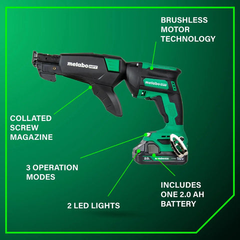 Your Go-To 18V MultiVolt Cordless Drywall Screw Gun Kit With Collated Magazine, High Speed 0-5,000 RPM, Includes 2.0Ah Battery