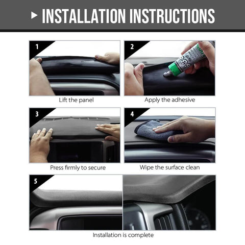 G-PLUS TPE dash cover for Dodge Ram 1994–1997, gray; installation steps 1–5 shown.