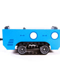 Blue vehicle model from Gears Go Multi Vehicle Mobility Launch Kit For STEM Lovers with treaded wheels and brick overlays.