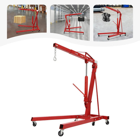 Heavy Duty Foldable Shop Crane Engine Hoist Rolling Cherry Picker With 4409 Lb Capacity Hydraulic Boom and six caster wheels.