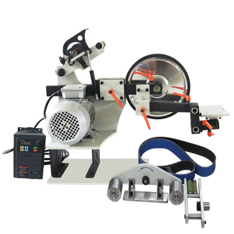 Badass Heavy Duty Belt Sander And Metal Polisher With 72 By 2 Inch Wide Belt And Reinforced Base showing motor, controls, and accessories.