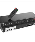Smooth Eight Port Kvm Switch Rack Mount Kit featuring Cat6 HDMI and VGA extension with remote control for server management.