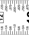 Close-up of A3 blade from 3/4 In By 12 Ft Quikread Power Return Tape Measure With Yellow Clad Case, showing decimal and fractional markings.