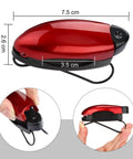 Red clip from Ten Piece Car Visor Sunglasses Clips Set For Sun Visor Eyewear Holder with dimensions shown and hand holding it