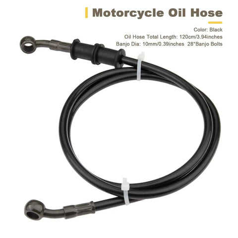 Universal 120cm Braided Steel Motorcycle Hydraulic Line Clutch Oil Pipe Black PVC Fuel Hose Replacement for Pit Dirt ATV Motocross