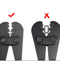 Comparison of correct and incorrect use of Heavy Duty Wire Rope Crimping Tool with notched jaws and crimped loop sleeves.
