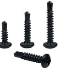 Assorted sizes of 410 Stainless Steel No. 8 Self Drilling TEK Screws with Black Oxide Finish, Pan Head for DIY and metal projects