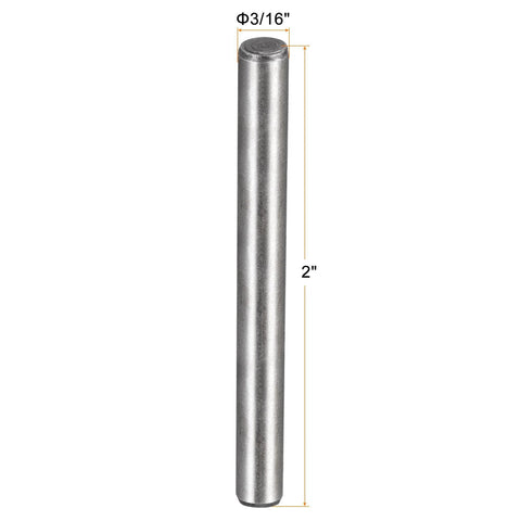 Three Sixteenth Inch By Two Inch Dowel Pins In Heat Treated Alloy Steel For Extra Hardness And Bright Finish Heavy Duty Precision Alignment And Anti Rust And Corrosion Protection Vibration Polished Surface Durable Set Of Five, single pin view