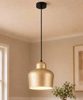 efperfect 7.5 in Gold Pendant Light Fixture, Modern Kitchen Island Lighting, black cord, textured gold metal shade.