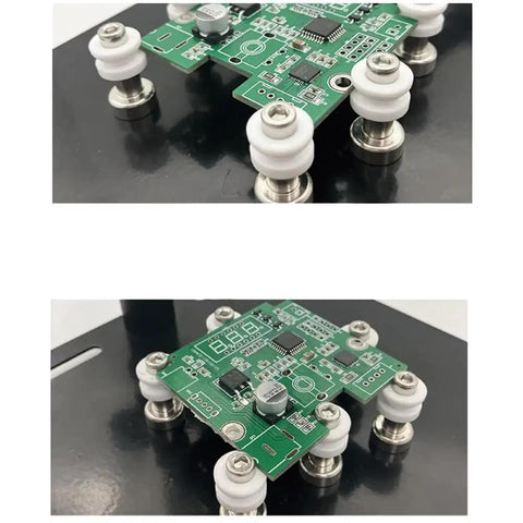 Adjustable Hot Air Gun Stand With Hands Free Holder For BGA Rework And PCB Desoldering Durable Aluminum Clamp Fits Up To 55mm Flexible Ceramic Magnetic Pillars And Articulating Joints For Easy Reliable Soldering holding PCB