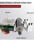 Beefy CNC Spindle Kit 0.3kW 0.5kW With Power Supply 52mm Clamps 300W 500W Spindle Motor Speed Governor For CNC Milling Air Cooled Or Water Cooled High Torque Low Vibration Stable Cutting showing 500W spindle, driver, and fixed seat.