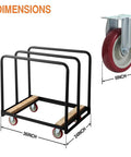 Beefy Heavy Duty Panel Cart With Wood Ends And Steel Frame, 1500 lb Capacity, 36 by 24 Inch Platform, 5 Inch Casters, dimensions view