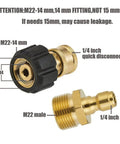 Two Pack M22 14mm Male To Quarter Inch Plug And M22 14mm Female To Quarter Inch Socket High Pressure Washer Adapter Brass Fitting Plug And Play Quick Connect Fits Most Pressure Washers Up To 5000 PSI diagram