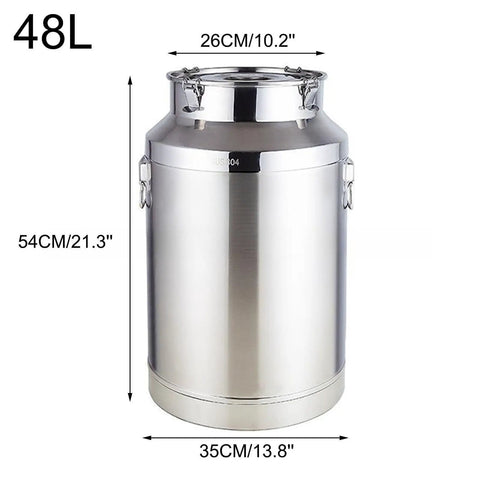 Heavy Duty 304 Stainless Steel Milk Can Jug With Secure Sealed Lids, Perfect Rust Resistant Storage Tote For Rice Grain Coffee Beans And Dog Food, Huge 12.68 Gal Capacity Is Absolute Fire!, 48L capacity