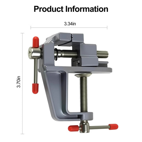 Built Tough Mini Table Vise Crafted From Premium Aluminum Alloy featuring wide flat jaws, compact size for easy workspace use.