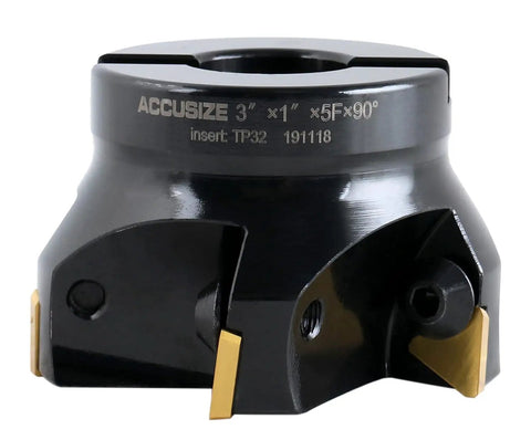 3 Inch Indexable Face Milling Cutter with 90 Degree Positive Rake, Right Hand Cut, Includes 5 TPG322 Inserts, Black Oxide Finish