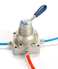 4HV210-08 Hand Lever Pneumatic Valve One Quarter Inch PT Ports Four Two Way Two Position Direct Acting Rotary Manual Control Aluminum Alloy Body 0 To 145 PSI Operating Range Compact Industrial Air Control Valve