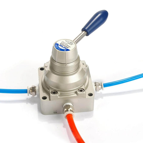 4HV210-08 Hand Lever Pneumatic Valve One Quarter Inch PT Ports Four Two Way Two Position Direct Acting Rotary Manual Control Aluminum Alloy Body 0 To 145 PSI Operating Range Compact Industrial Air Control Valve