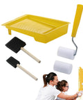 Heavy Duty Paint Roller Kit With Precision Trim Brush For Tough Corners And Crisp Lines Quick Roll Setup Yields A Smooth As Silk Finish Without The Stress Or Messy Cleanup For Weekend Warriors including a mini roller and tray.