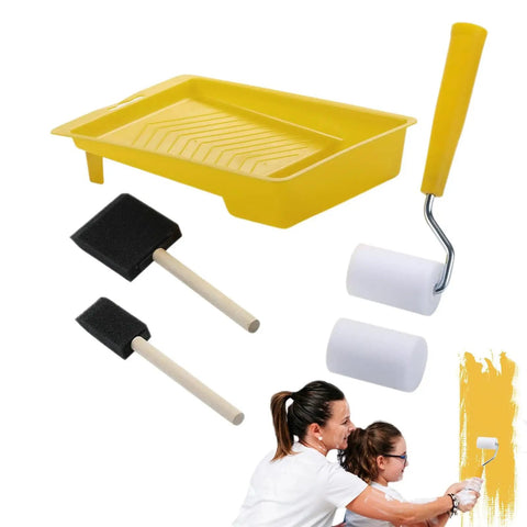 Heavy Duty Paint Roller Kit With Precision Trim Brush For Tough Corners And Crisp Lines Quick Roll Setup Yields A Smooth As Silk Finish Without The Stress Or Messy Cleanup For Weekend Warriors including a mini roller and tray.