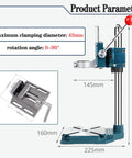 Rock Solid Drill Press Stand For Hand Drill With Vise, Heavy Duty Steel Column And Cast Iron Base, Product Parameters Shown