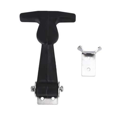 T-handle draw latch in black rubber with SUS304 stainless steel mounting plate