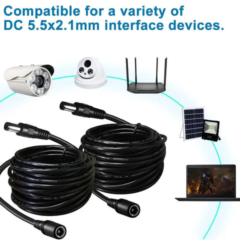 2-Pack 6 Foot DC Extension Cord 2.1mm X 5.5mm Male To Female Power Cable for CCTV Security Cameras and LED devices