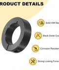 Beefy Heavy Duty Split Shaft Collar Set, Four Pack, 1-5/16 In Bore, 2-1/8 In OD, 9/16 In Thick, One-Piece Clamping Collar With Set Screw, Black Oxide Steel, Built Tough For DIY Projects. black oxide 45# steel split shaft collar