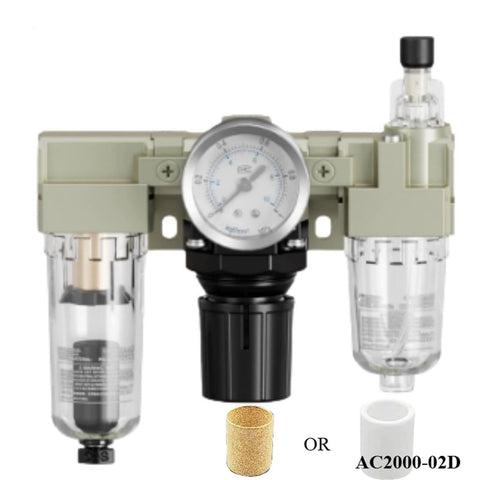 Rugged FRL Combo Unit For Your Compressed Air System With AC2000-02D, AC3000-02/03D, AC4000-04/06D, AF5000-06 Fiber Core Filters