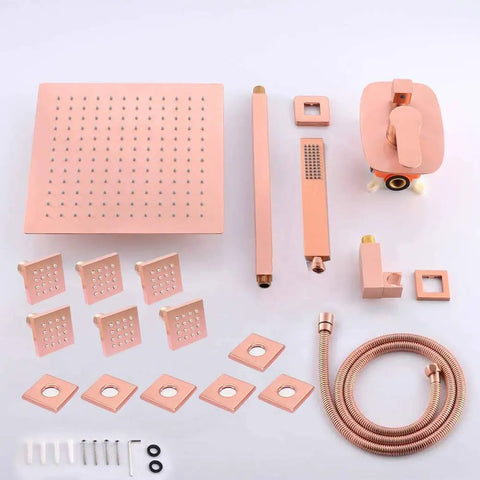 UMJIGF Shower System,Brushed Rose Gold bathroom parts including rain shower head and body sprays jets set.