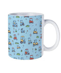 Heavy Duty Ceramic Travel Coffee Mug Featuring A Stylish Golf Cart Design Perfect For Grabbing Your Daily Grind In The Kitchen Or Office Solid Build Tea Cup For Smooth Sips. Blue mug with colorful golf cart design.