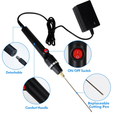 Go To 4 In 1 Foam Cutter Set With Hot Wire Knife Electric Styrofoam Cutter Tool showing handle, switch, and cutting pen details