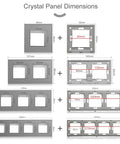 Crystal panel dimensions for Sweet French Wall Socket Featuring Dual Power Jacks And Four Fast Charge Type C Ports Wrapped In Shiny Crystal Glass.