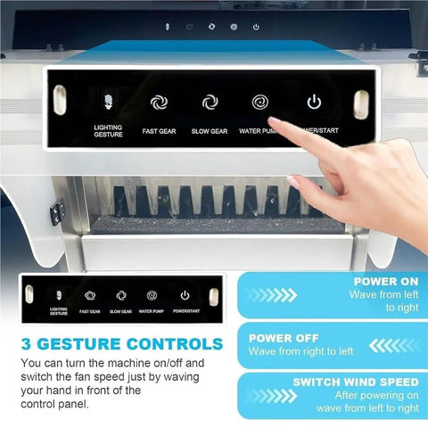 Rock Solid Waterfall Airbrush Spray Booth Delivers Hella Clean Airflow Through Advanced Water Curtain Filtering Paired With Responsive Gesture Panels and Crisp LED Illumination control panel with gesture controls.
