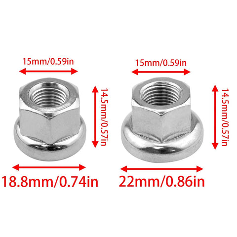 Flange Axle Nuts Set For Bikes M9 M10 Carbon Steel With Chrome Plating, size comparison with dimensions shown